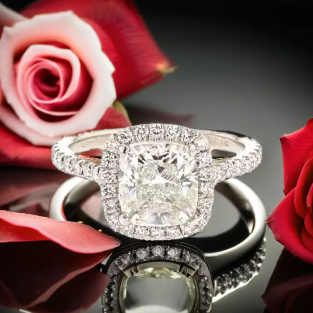 2 Carat Cushion Cut Diamond Halo Engagement/Bridal Ring