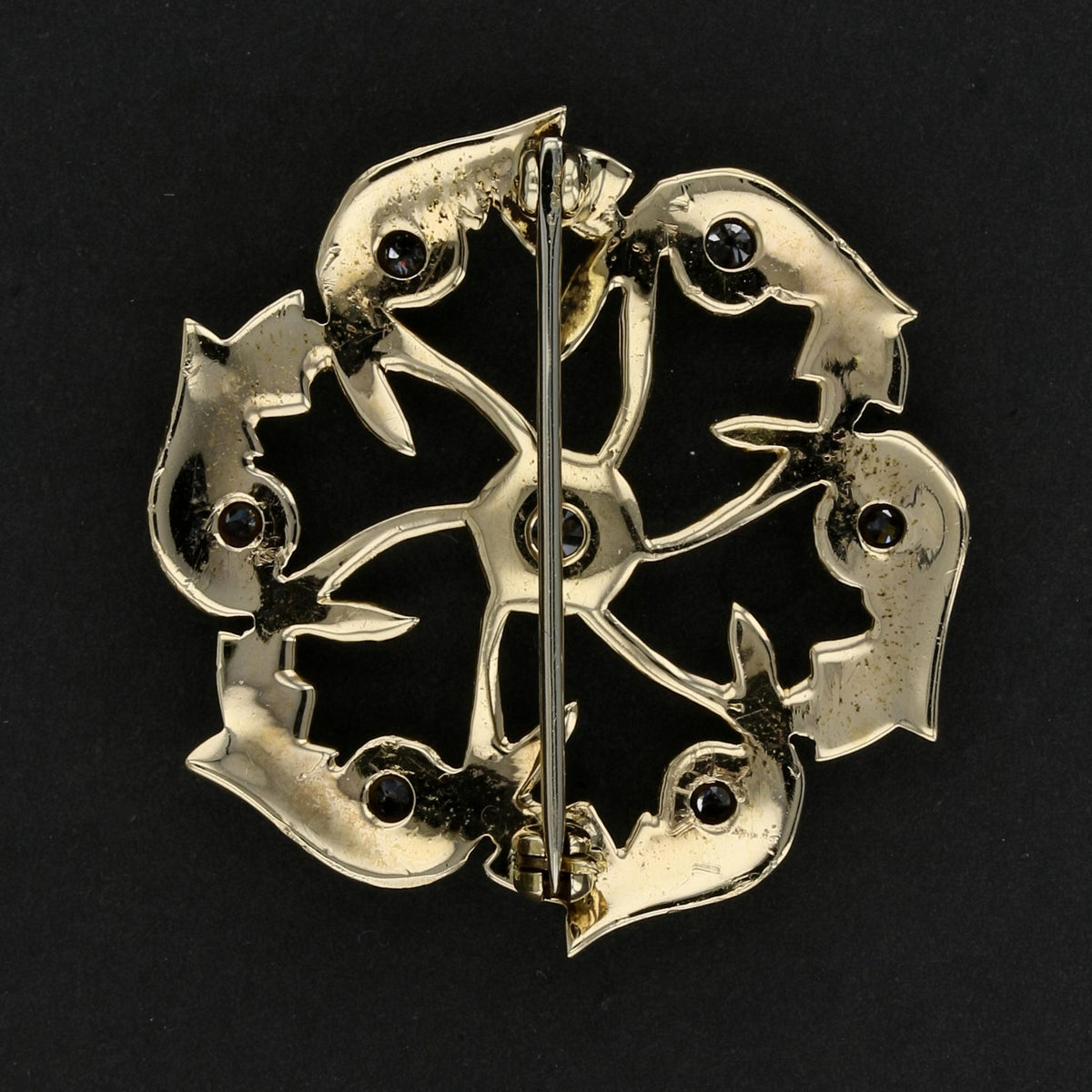 Vintage Black Enamel & Diamond Brooch