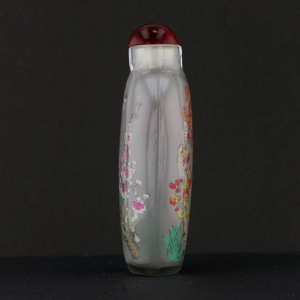 Antique Hand-Painted Inside Glass Snuff Bottle – Floral and Nature Scene