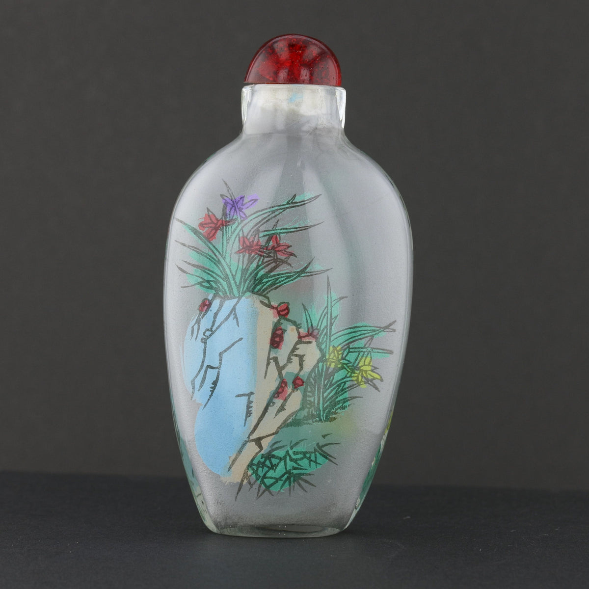 Antique Hand-Painted Inside Glass Snuff Bottle – Floral and Nature Scene