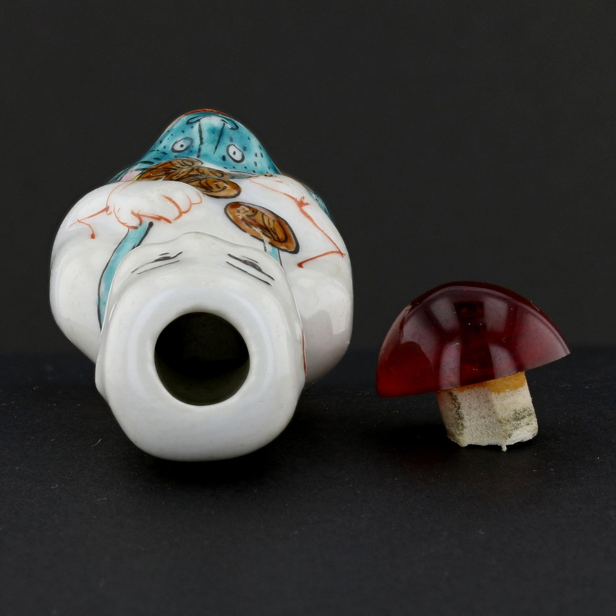 Antique Chinese Porcelain Snuff Bottle – Seated Figure with Red Stopper