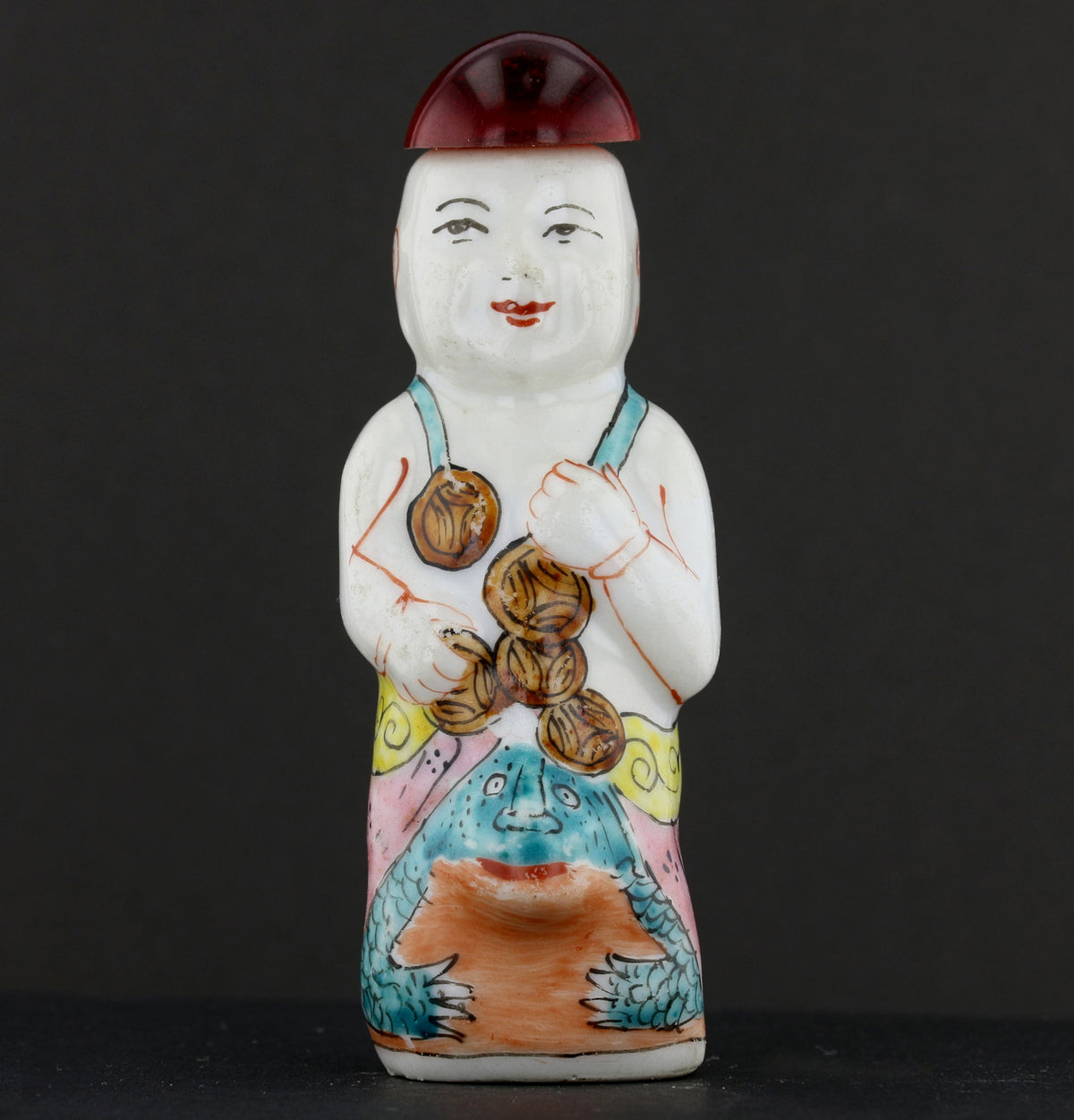 Antique Chinese Porcelain Snuff Bottle – Seated Figure with Red Stopper