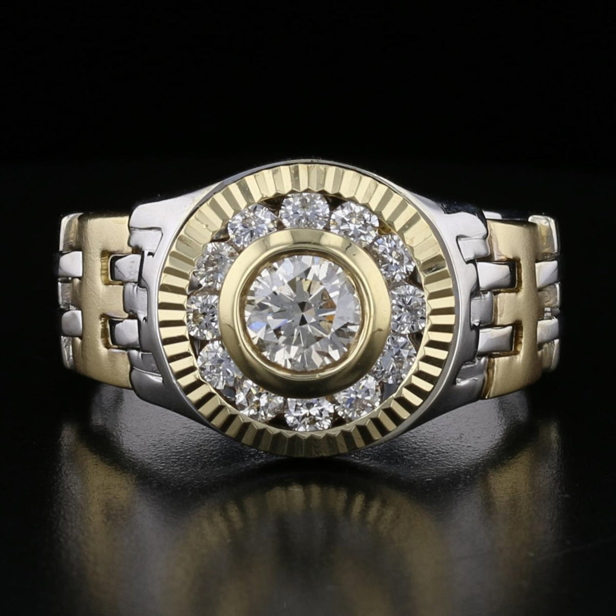 2 Tone Gold Diamond Watch Style Ring