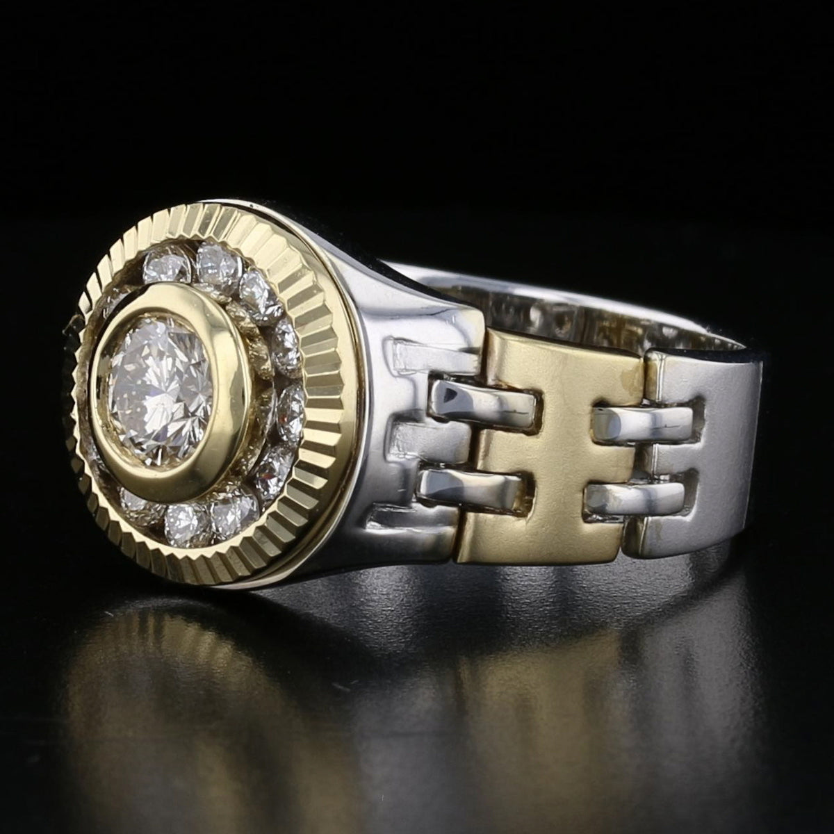 2 Tone Gold Diamond Watch Style Ring