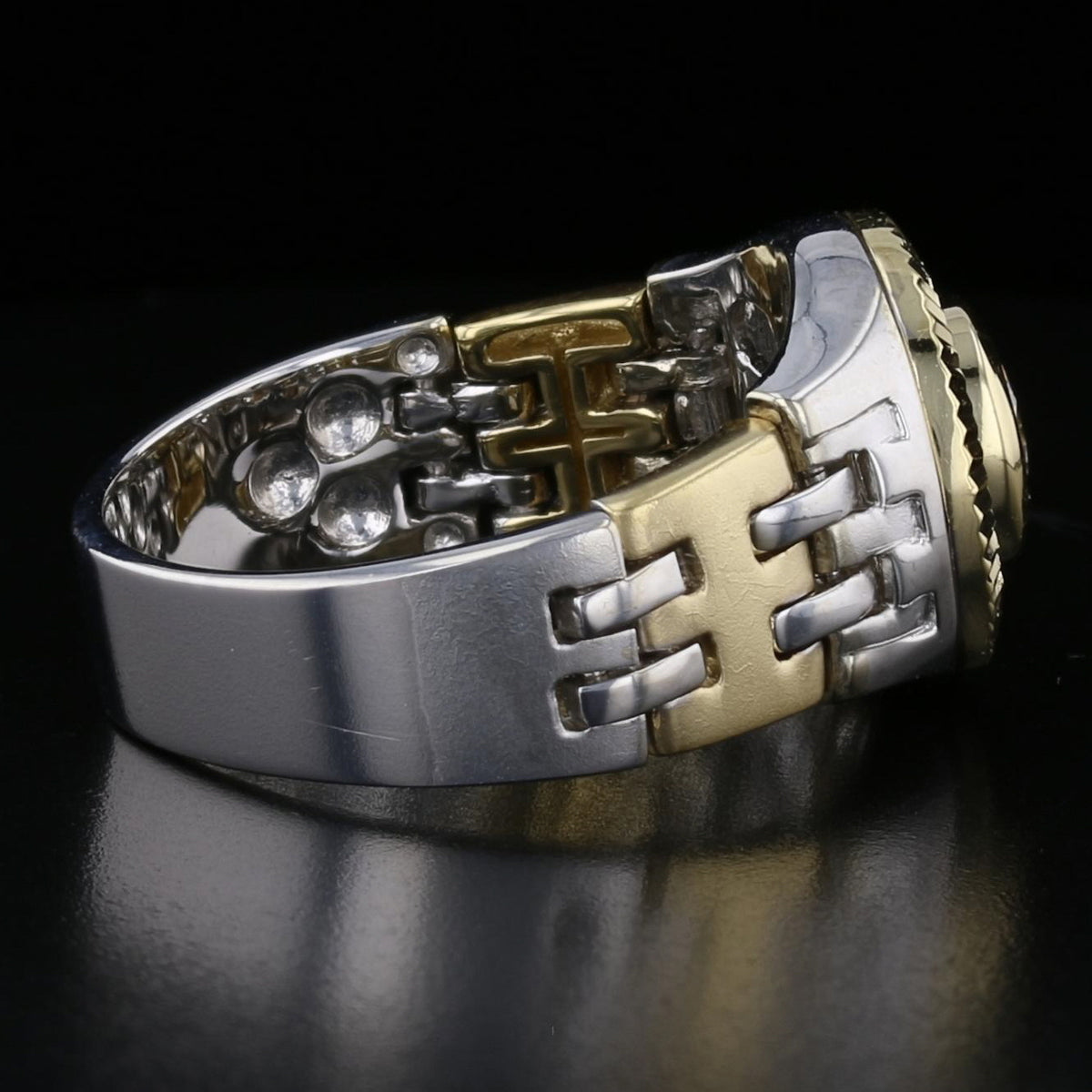 2 Tone Gold Diamond Watch Style Ring