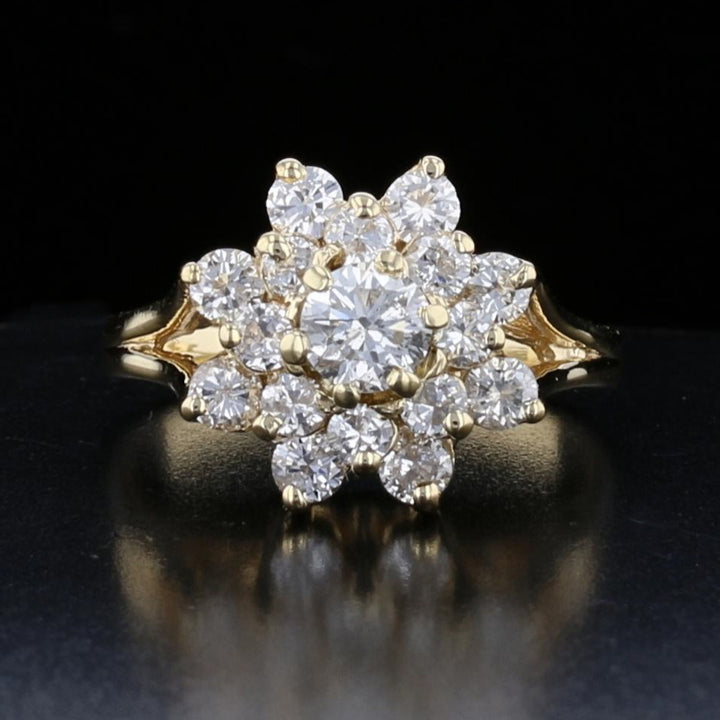 Vintage 14K Yellow Gold Diamond Flower Ring