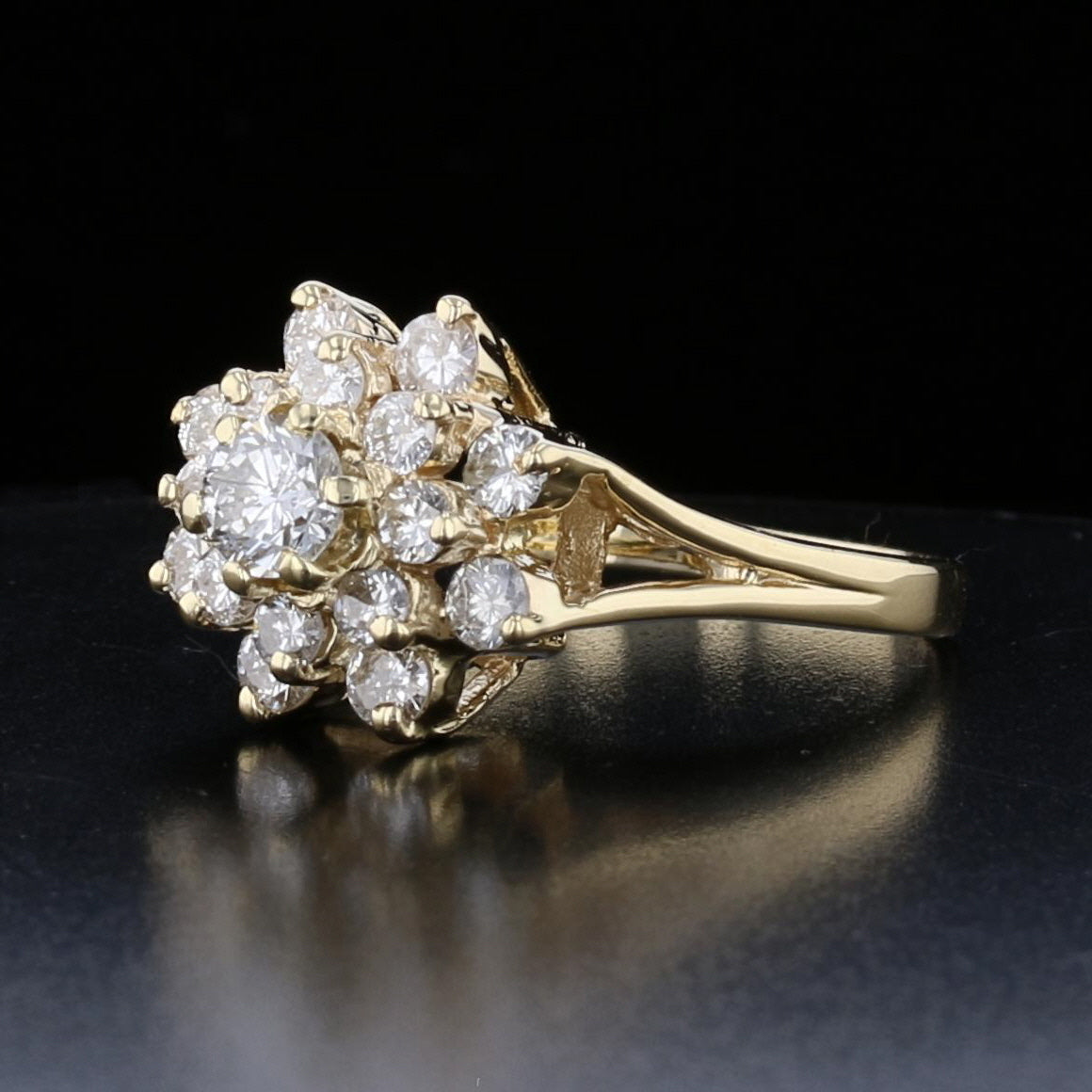 Vintage 14K Yellow Gold Diamond Flower Ring