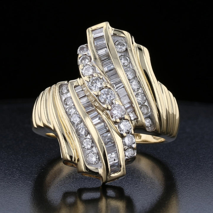 14K Yellow Gold Diamond Baguette and Round Cut Ring