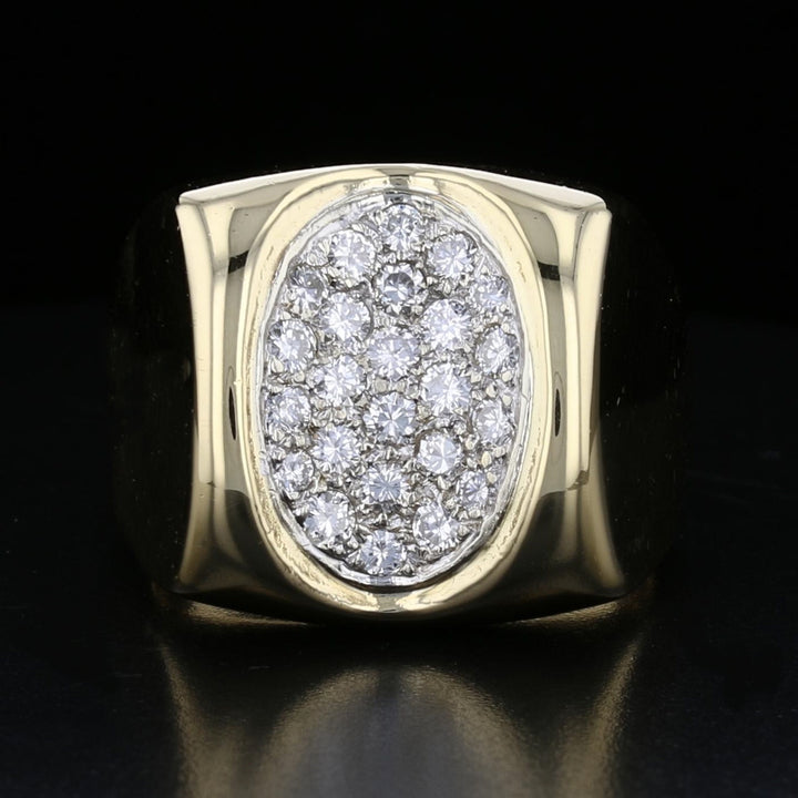 Vintage 14K Yellow Gold Men Diamond Cluster Ring