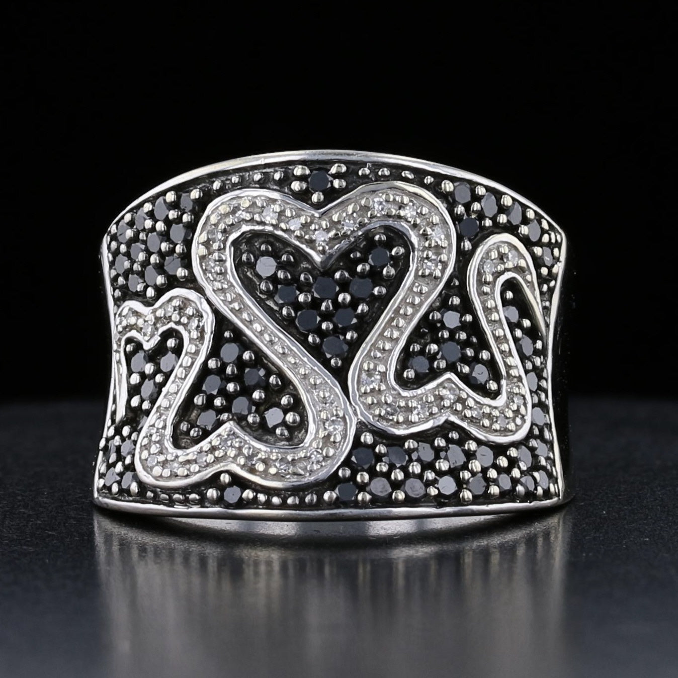 Black Diamond and Diamond Gold Ring - David's Antiques & Jewelry
