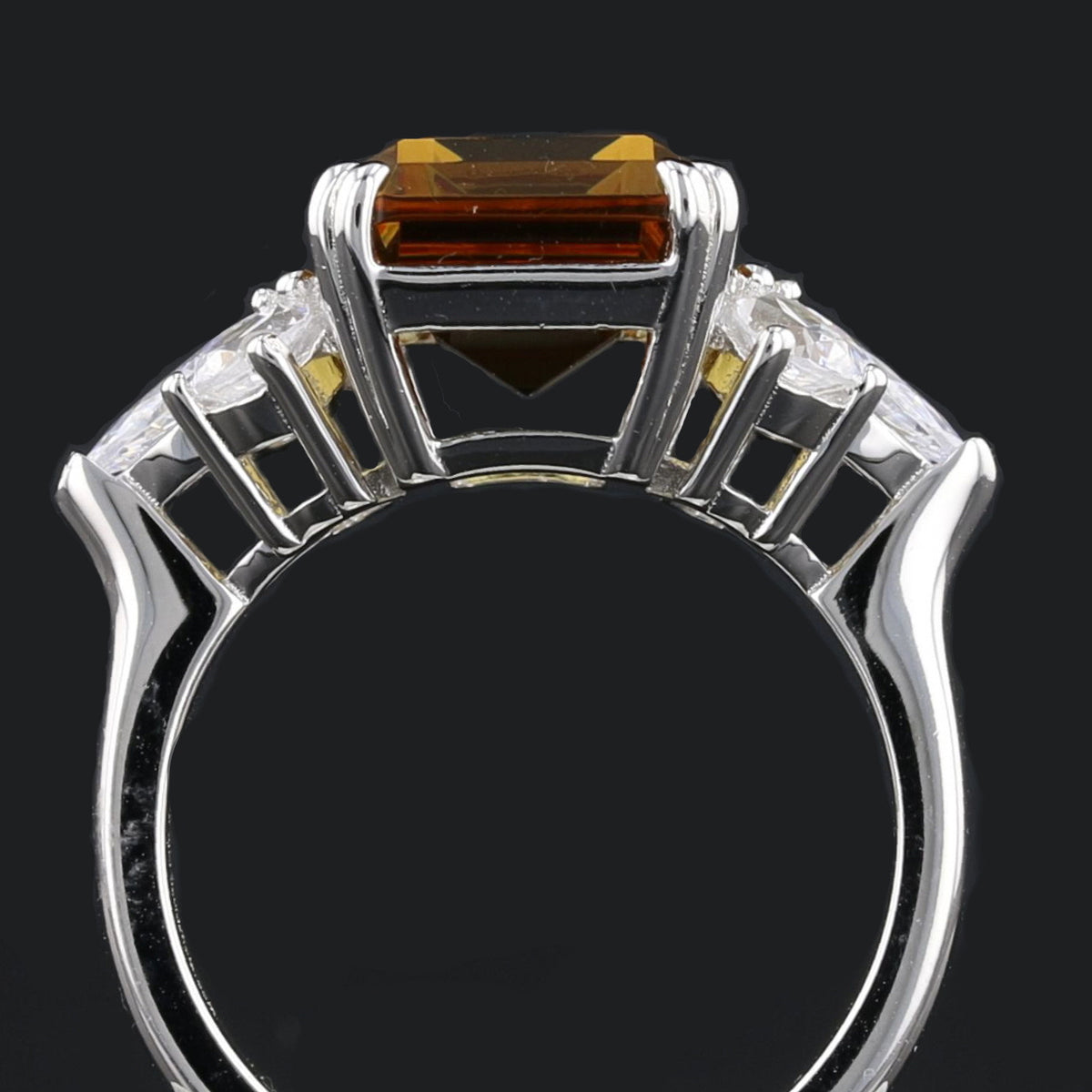 VooDooStone Emerald Cut Sterling Silver Ring with Side CZ