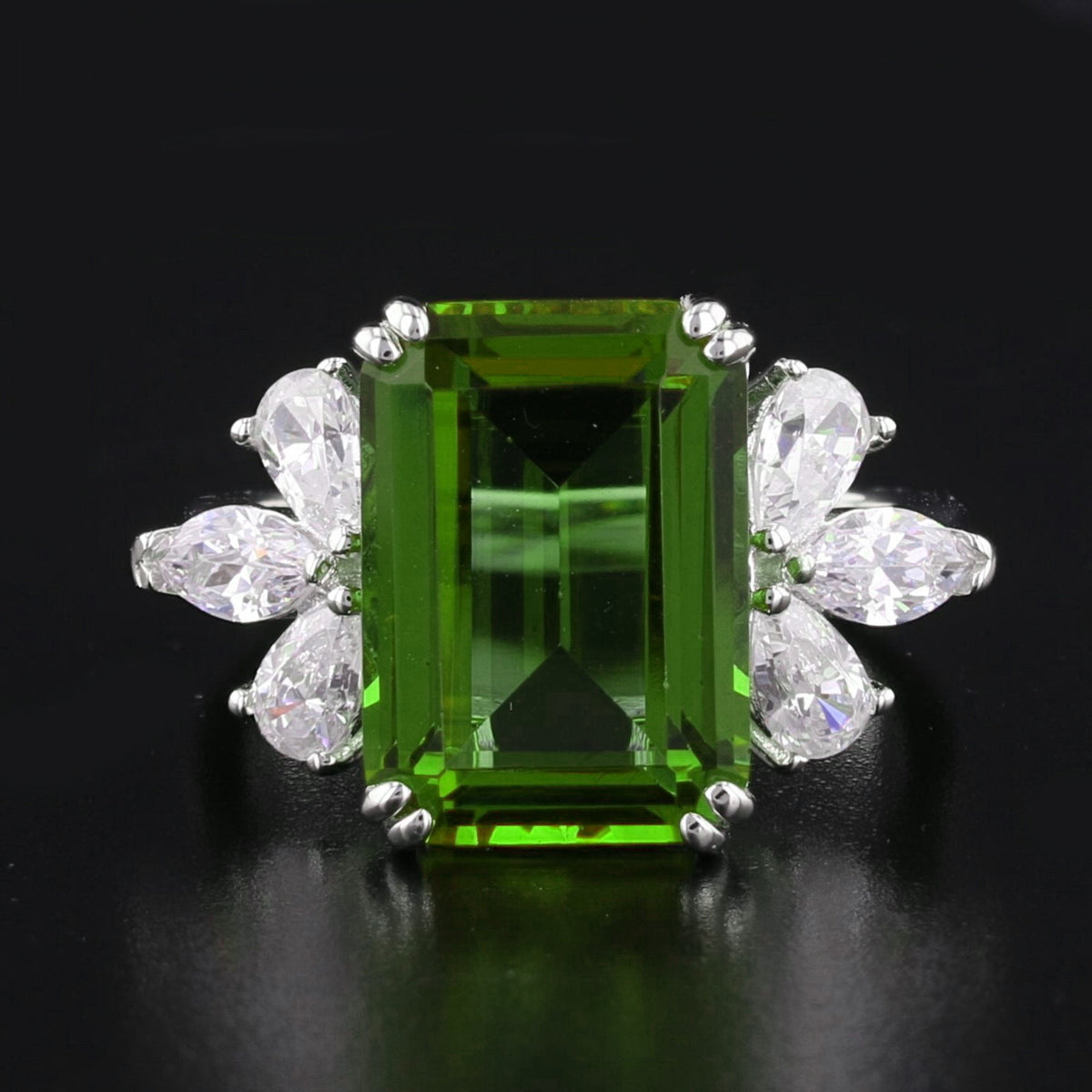 VooDooStone Emerald Cut Sterling Silver Ring with Side CZ