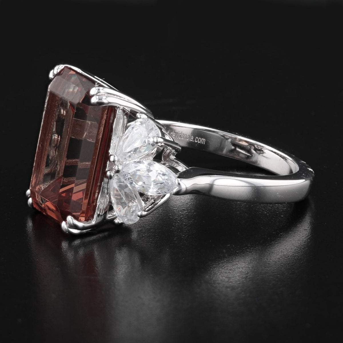 VooDooStone Emerald Cut Sterling Silver Ring with Side CZ