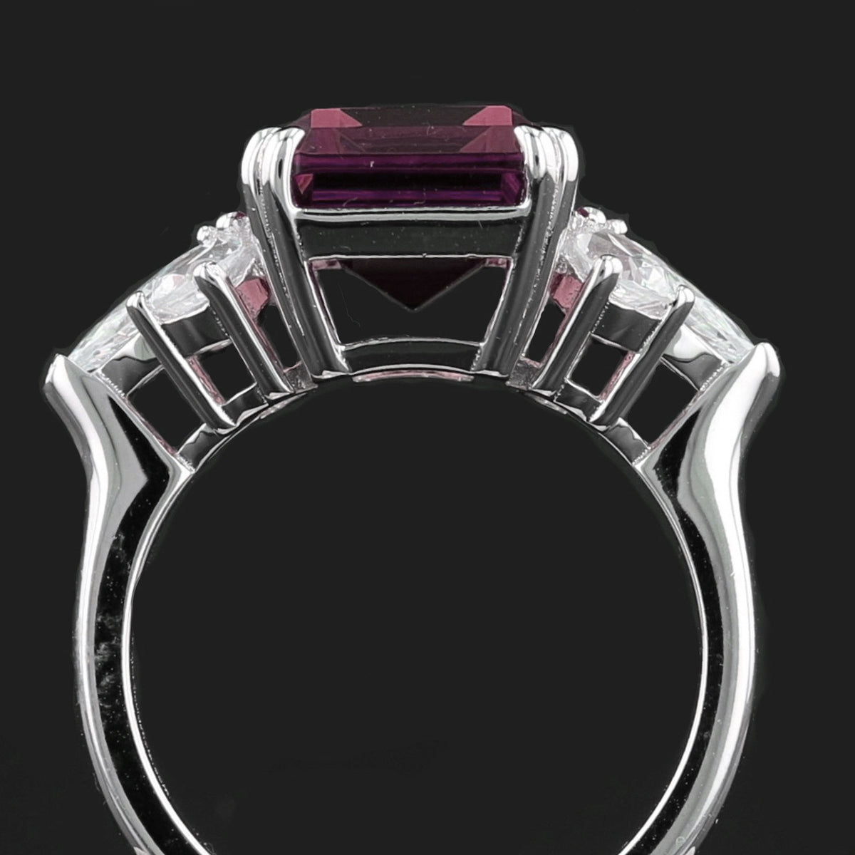 VooDooStone Emerald Cut Sterling Silver Ring with Side CZ