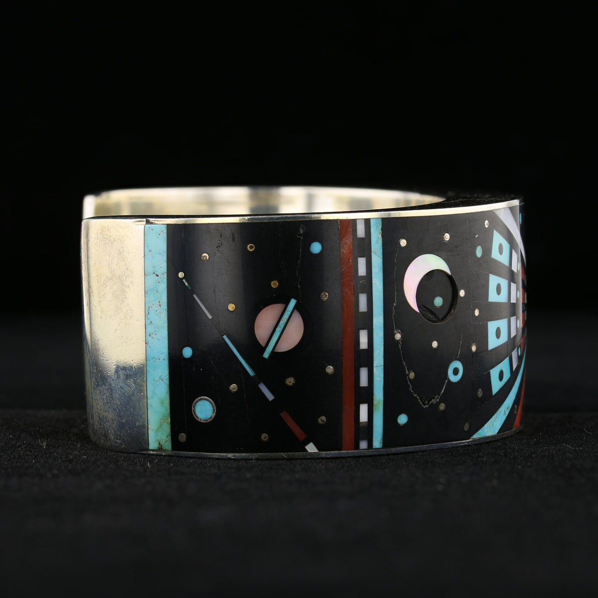 Vintage Micro Inlay Native American Silver Cuff