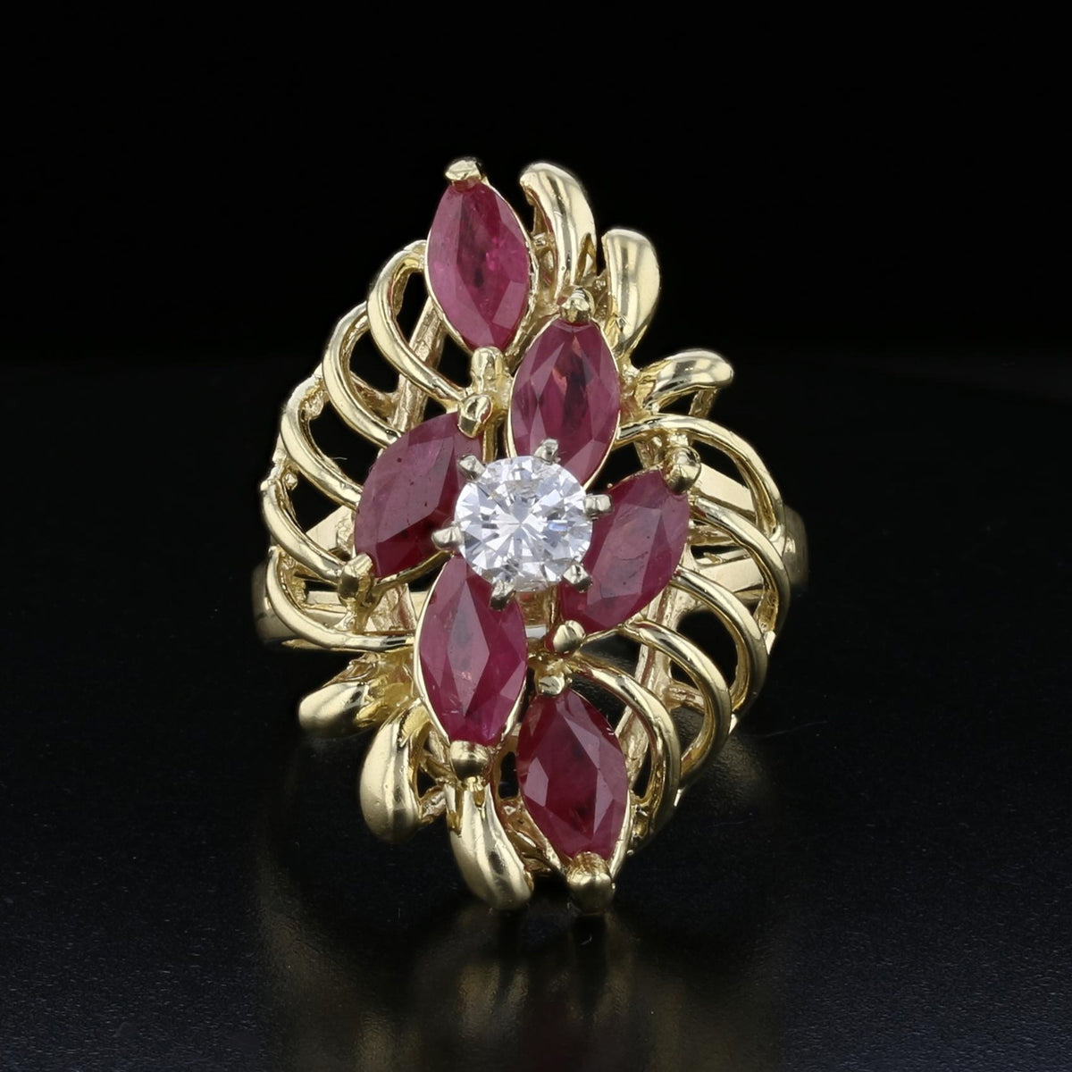 14K Yellow Gold Ruby & Diamond Ring