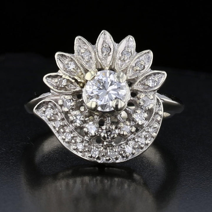 C1950 Vintage 14K White Gold Diamond Ring