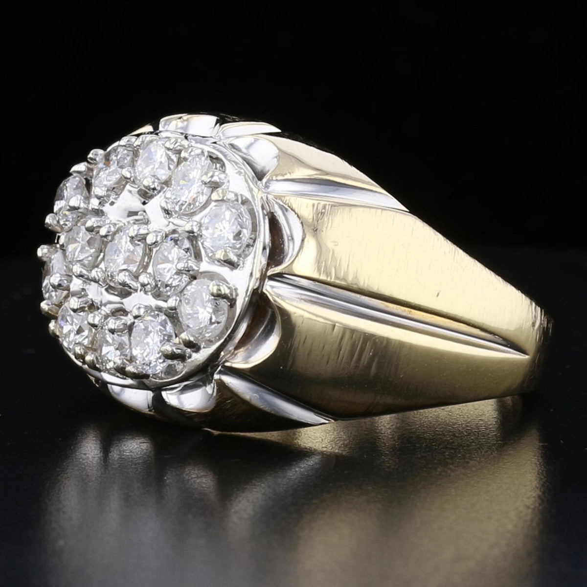 Vintage 14K Yellow Gold Men's 13-Diamond Ring