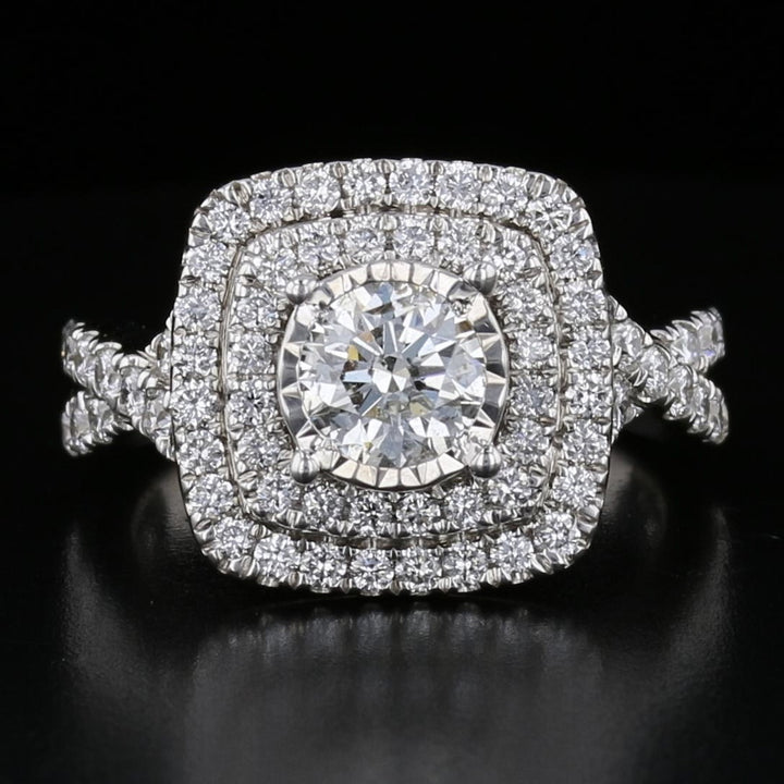 Vintage 14K White Gold Diamond Halo Engagement Ring Set