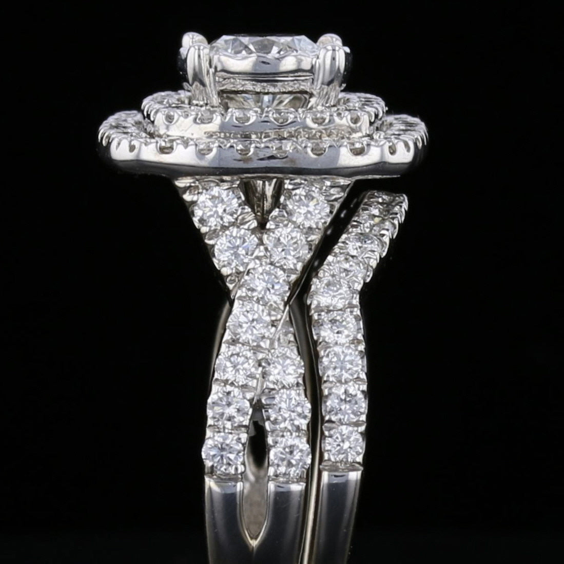 Vintage 14K White Gold Diamond Halo Engagement Ring Set