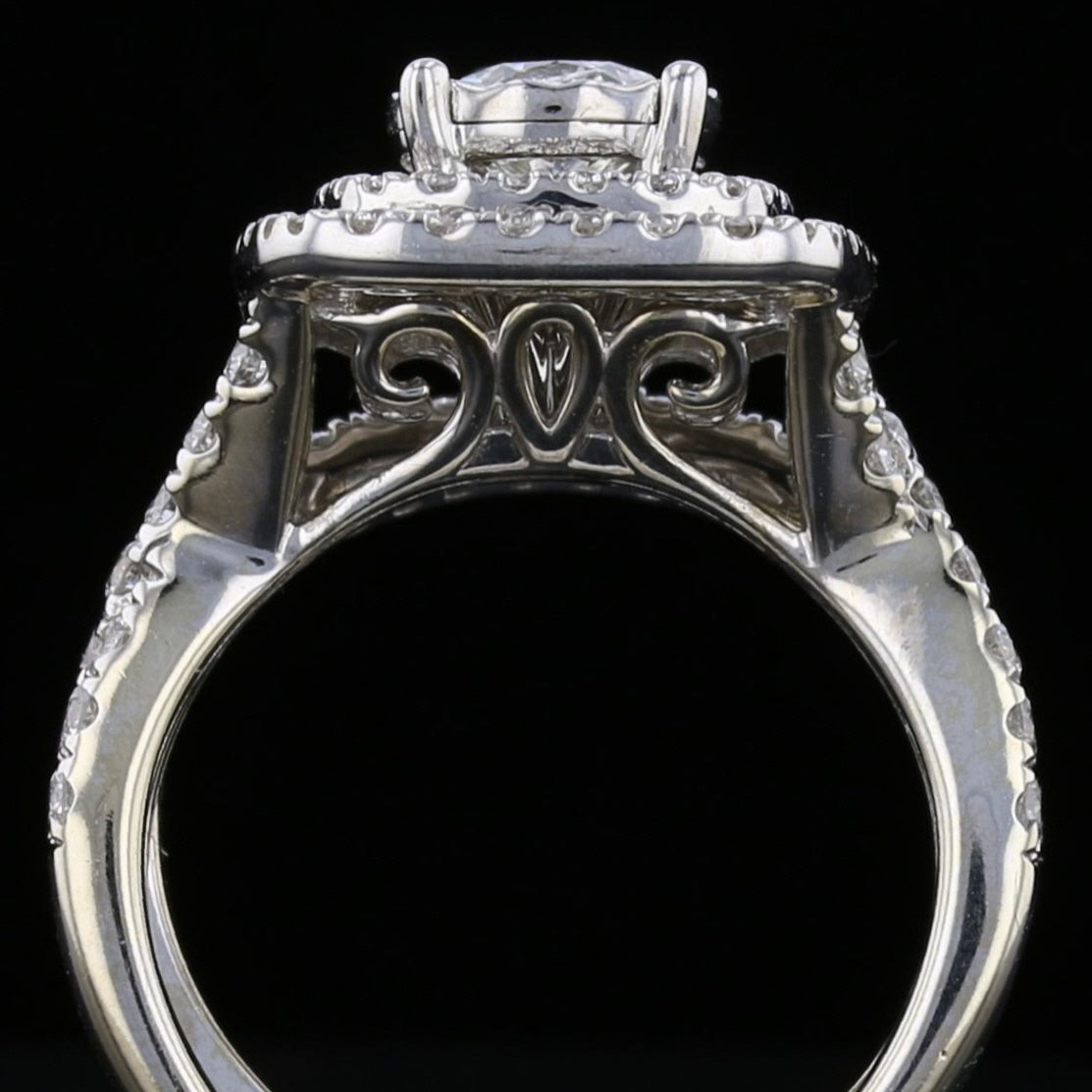 Vintage 14K White Gold Diamond Halo Engagement Ring Set