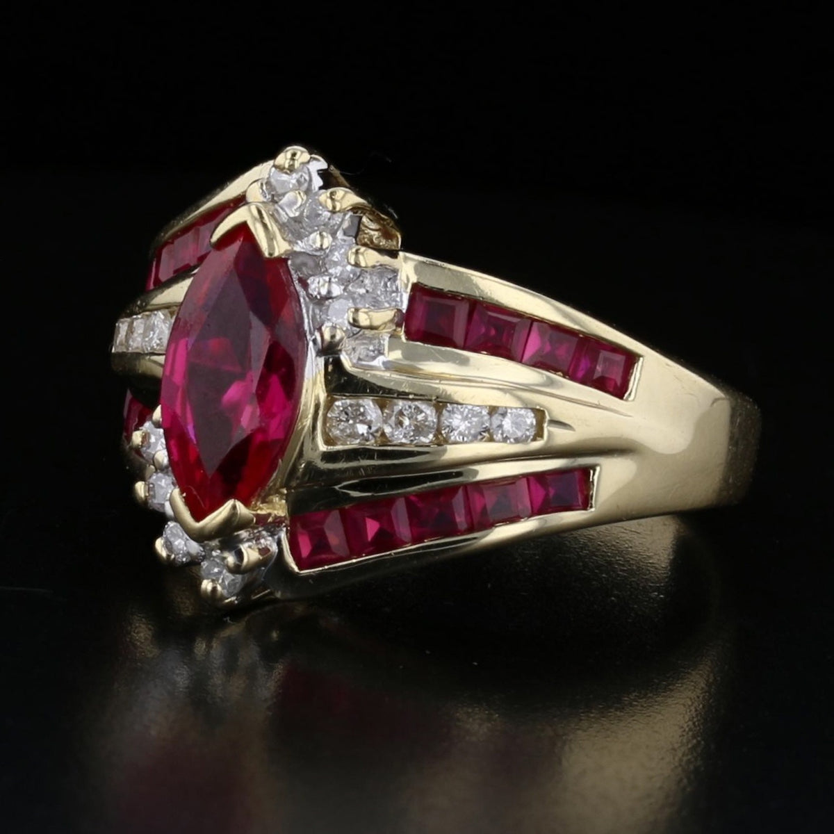 Vintage Lab Ruby Diamond Ring