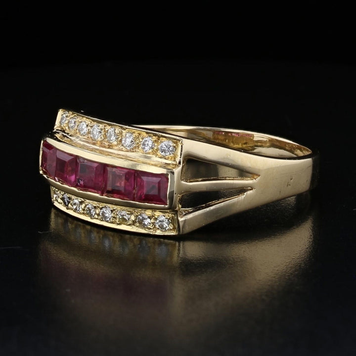 Vintage 14K Yellow Gold Ruby and Diamond Ring