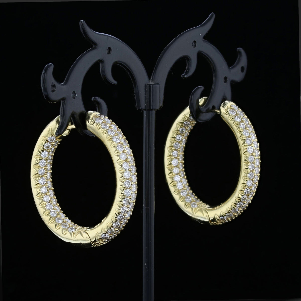 18K Yellow Gold Vintage Hoop Diamond Earrings 892255