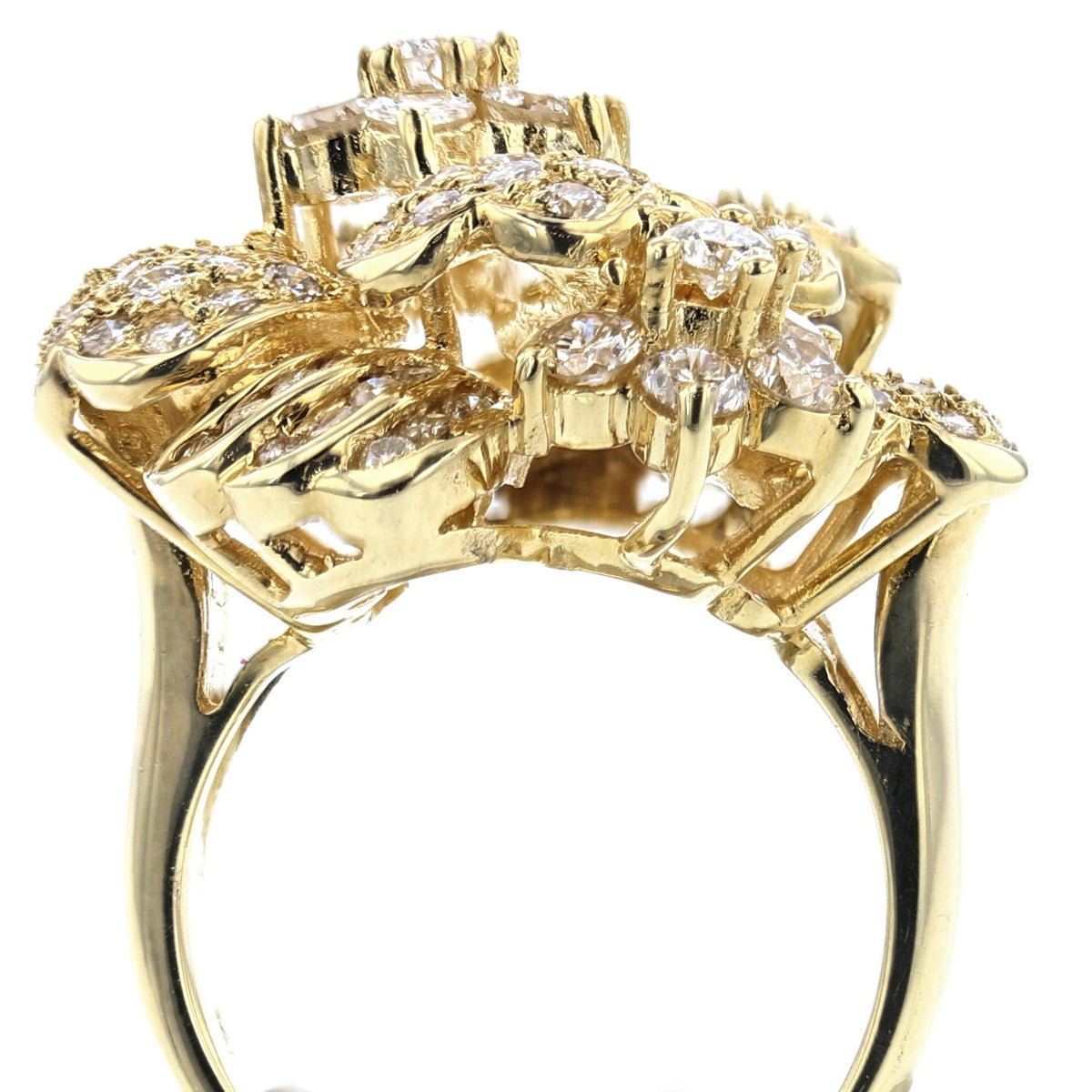 Vintage Flowers Diamond Ring - 14K Yellow Gold