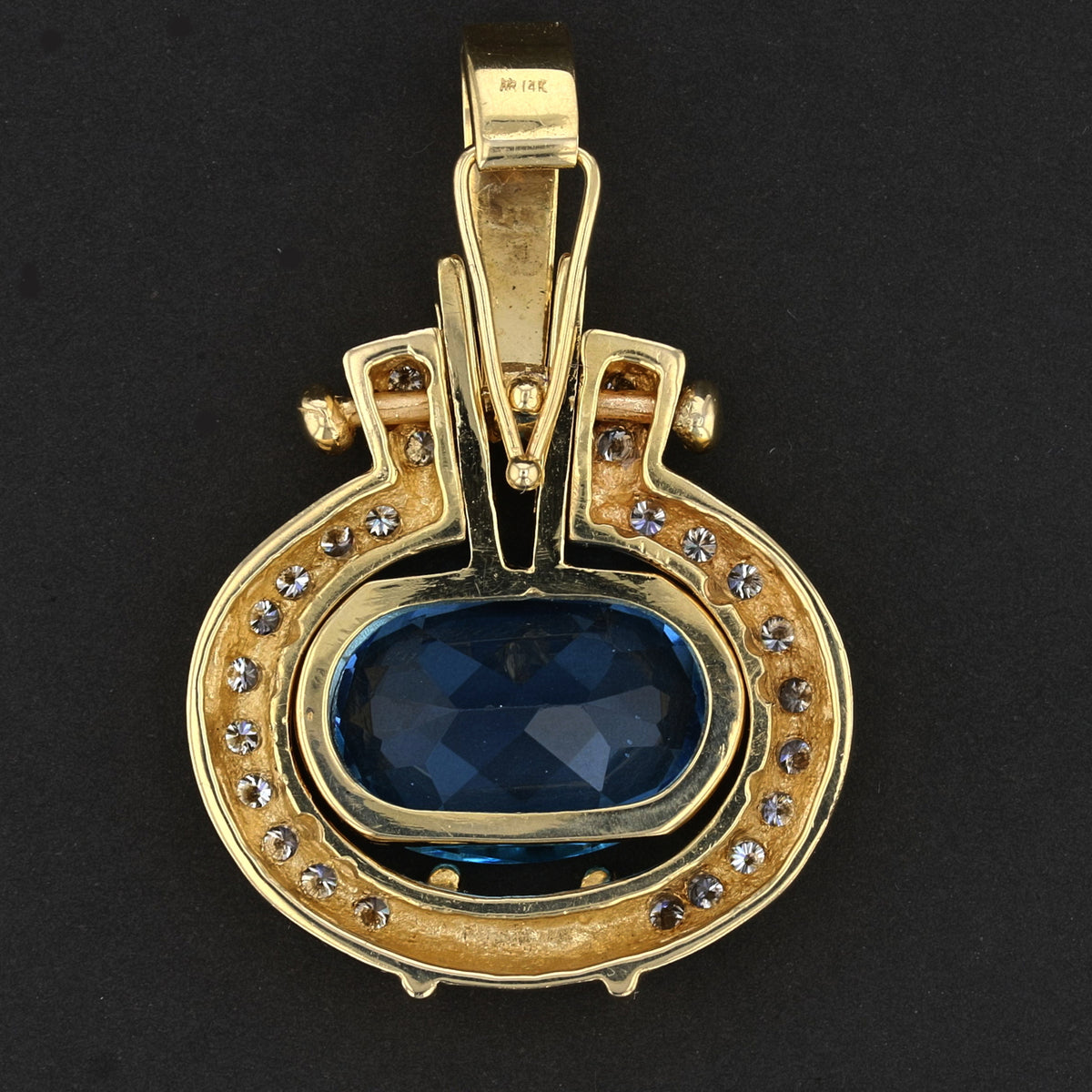 Vintage 14K Yellow Gold Blue Topaz & Diamond Pendant
