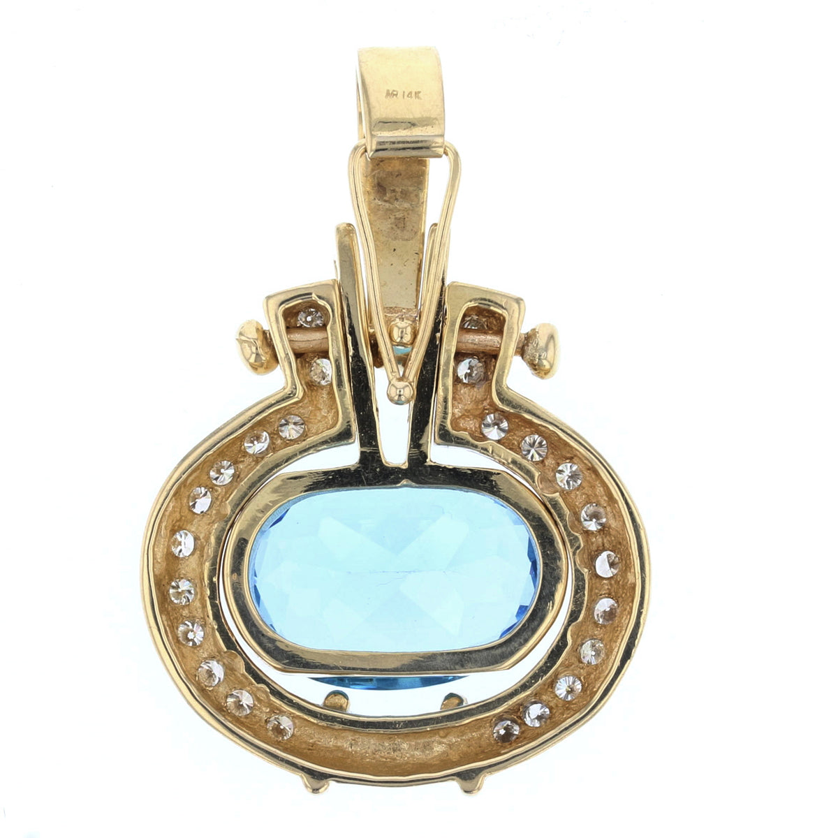 Vintage 14K Yellow Gold Blue Topaz & Diamond Pendant