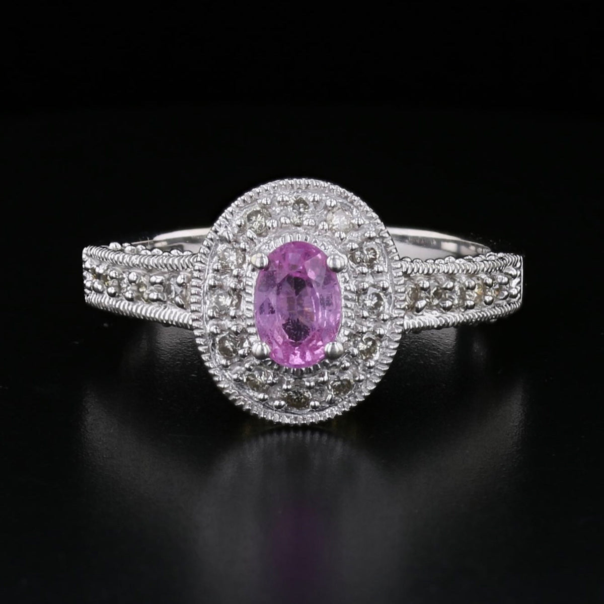 Vintage White Gold Pink Sapphire and Yellow Diamond Ring