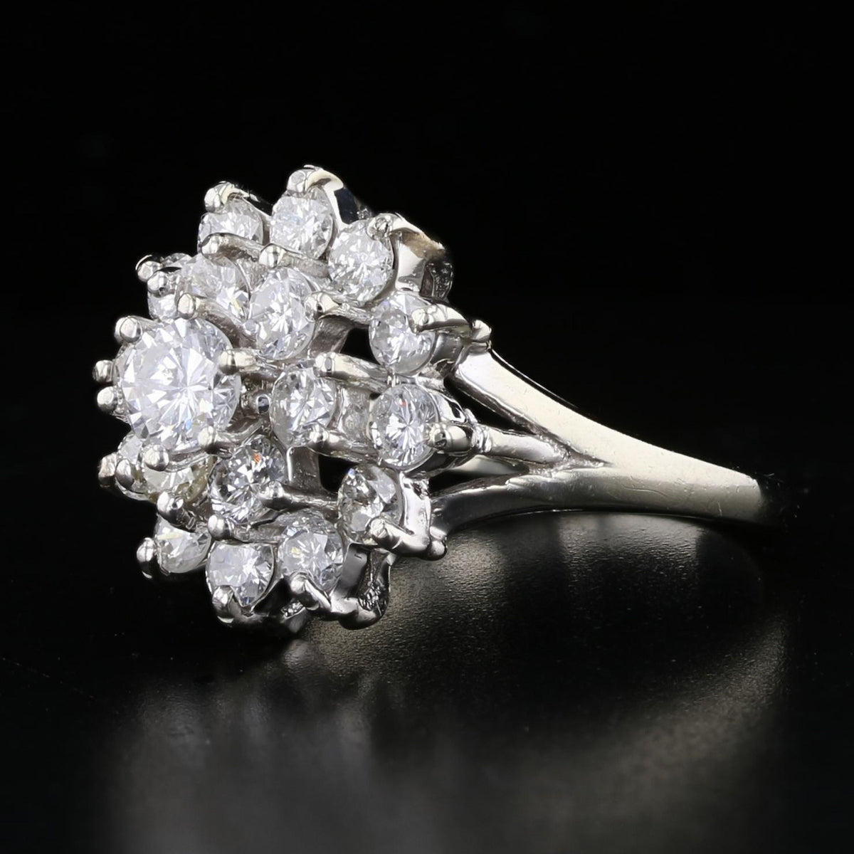 Vintage 14K White Gold 1.98ct Diamond Cluster Ring