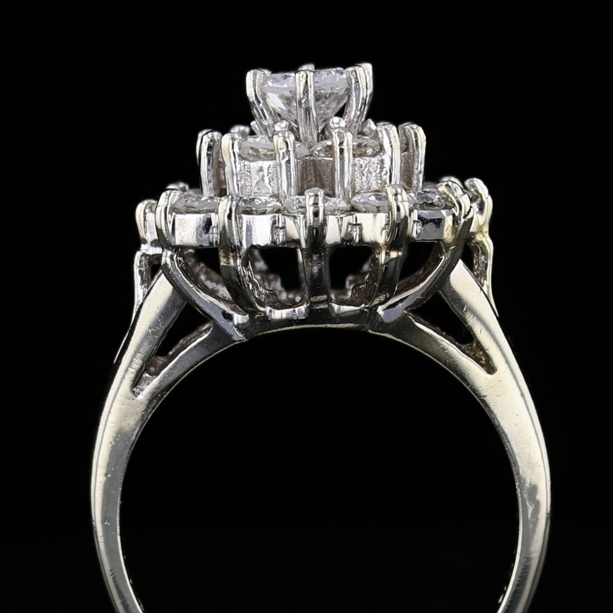 Vintage 14K White Gold 1.98ct Diamond Cluster Ring