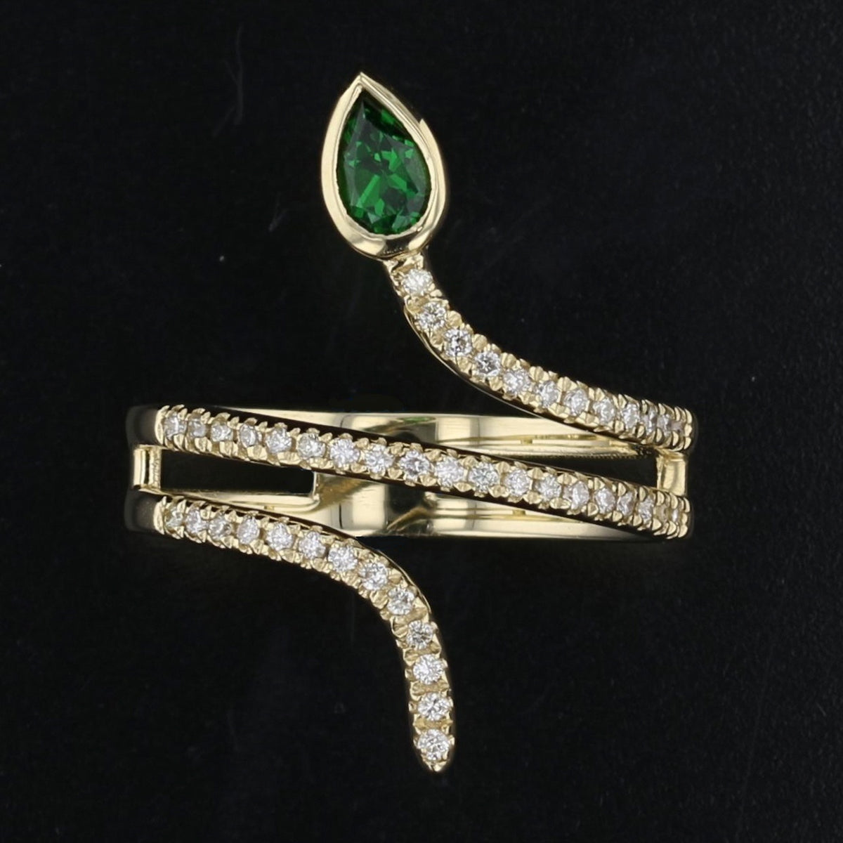 Yellow Gold Emerald and Diamond Snake Band