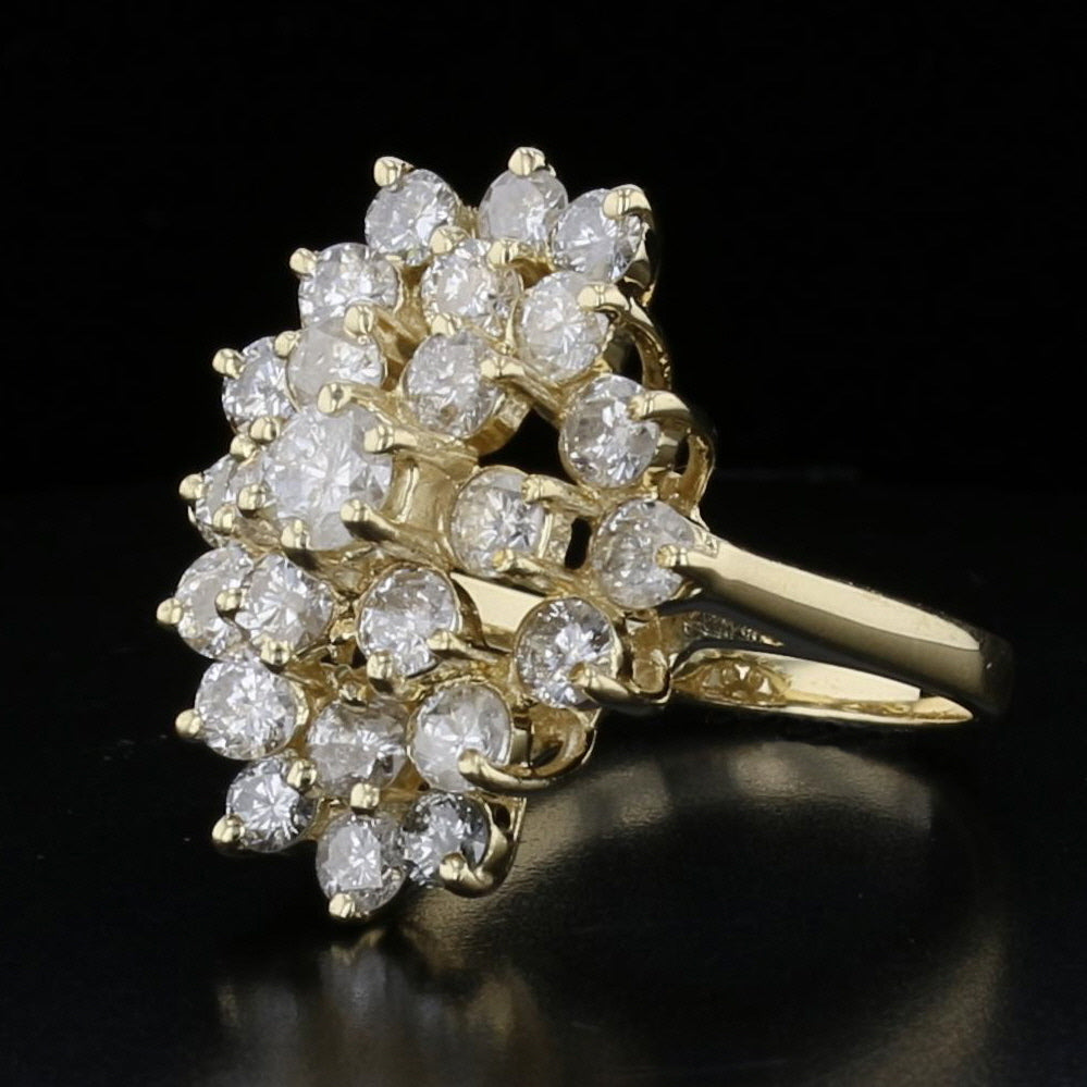 Vintage 14K Yellow Gold Diamond Cluster Ring – 3.00 Carat Brilliance