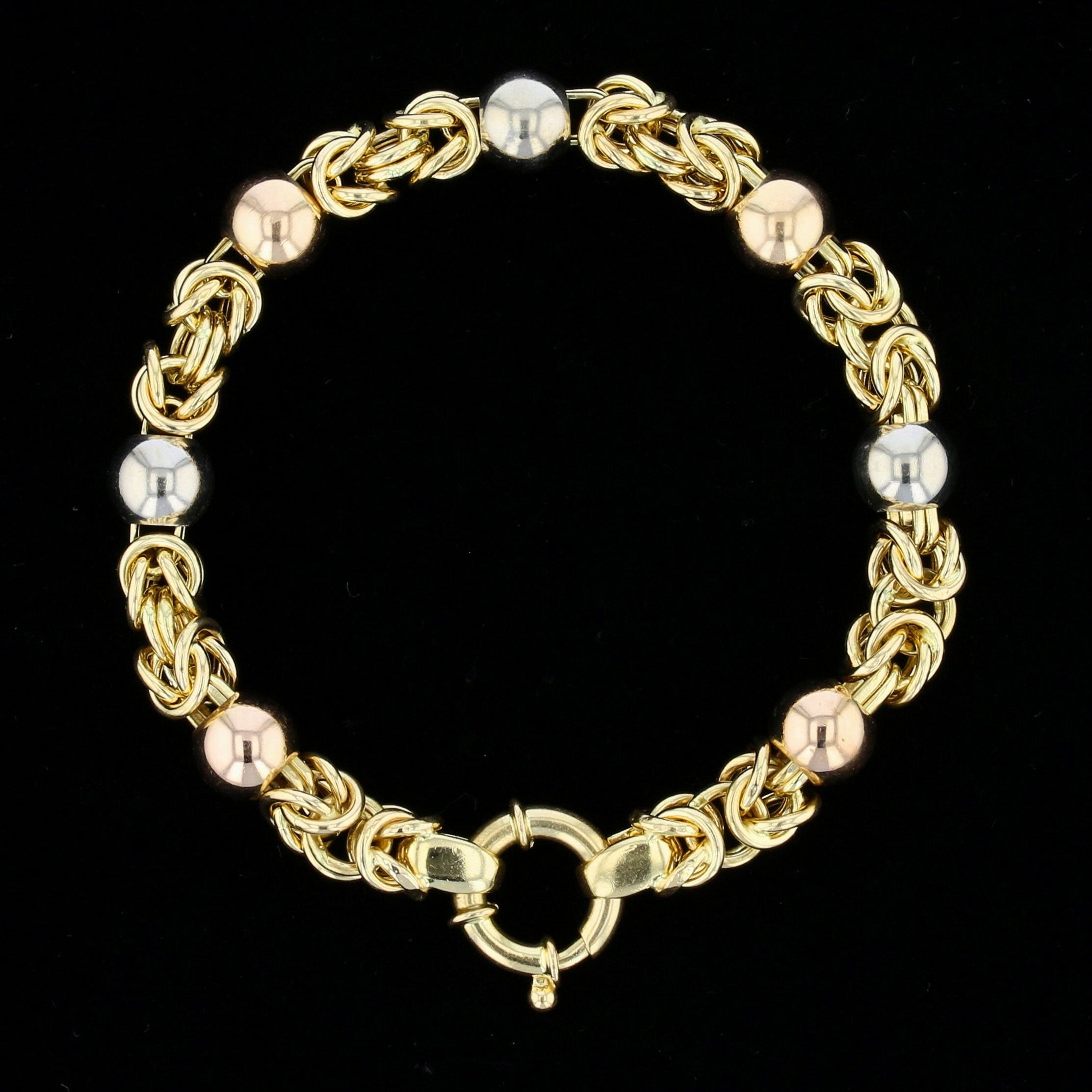 Vintage 18K Tri-Color Byzantine Link Bracelet, 8