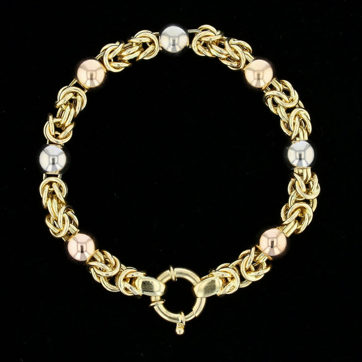 Vintage 18K Tri-Color Byzantine Link Bracelet, 8", 23.4g - 892900