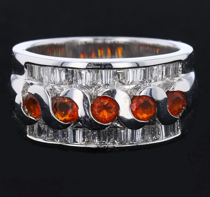 Mandarin Garnet Diamond Band - 14K White Gold
