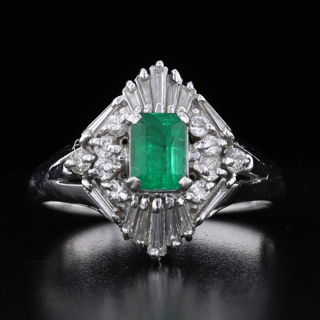 Vintage Platinum Emerald and Diamond Ring