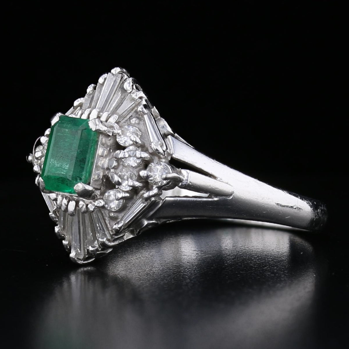 Vintage Platinum Emerald and Diamond Ring