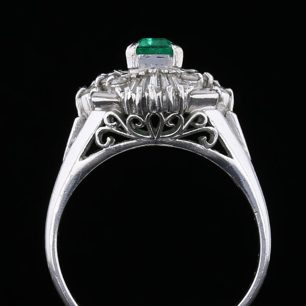 Vintage Platinum Emerald and Diamond Ring