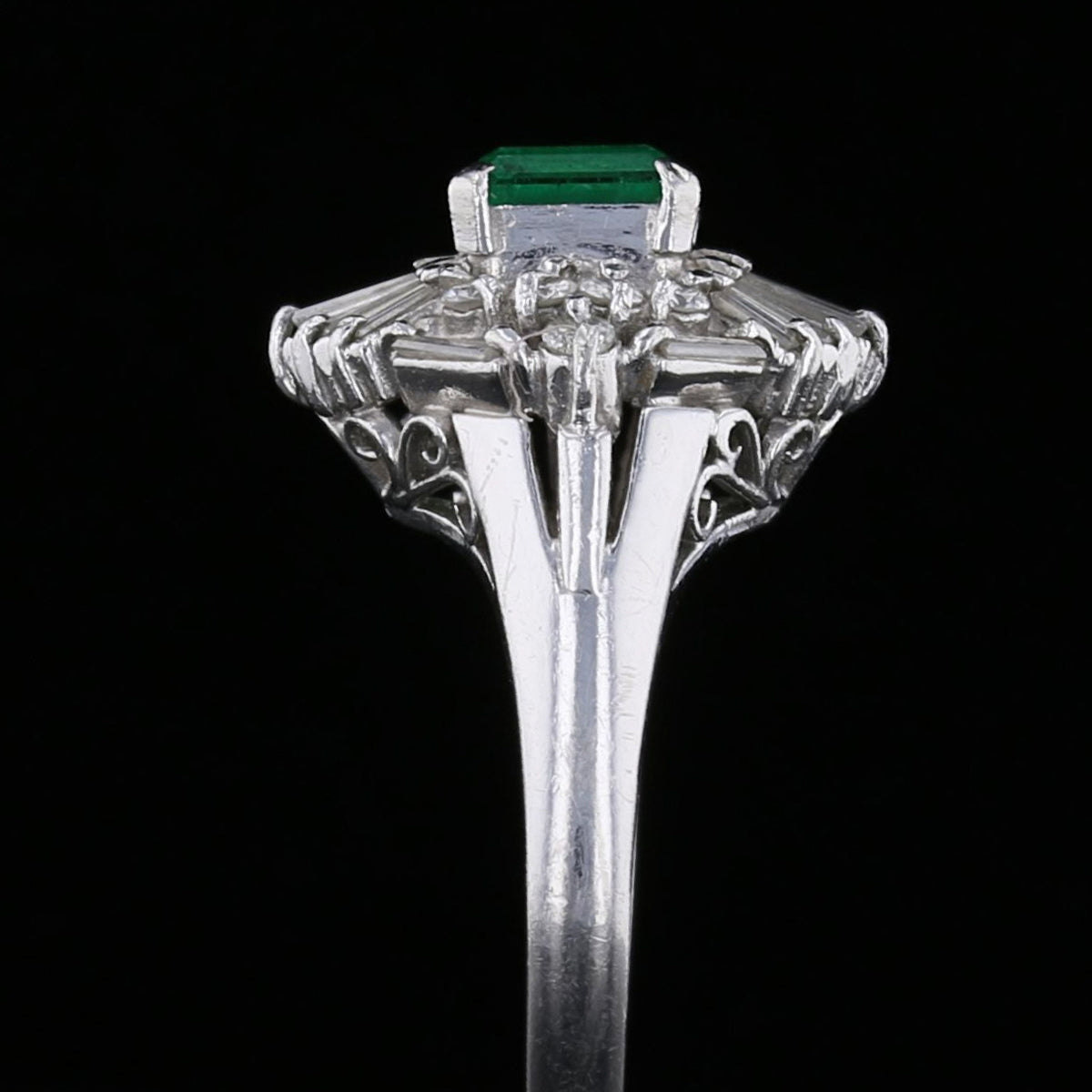 Vintage Platinum Emerald and Diamond Ring