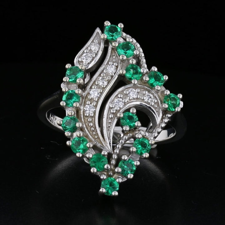 Vintage Lab Emerald Diamond Ring White Gold
