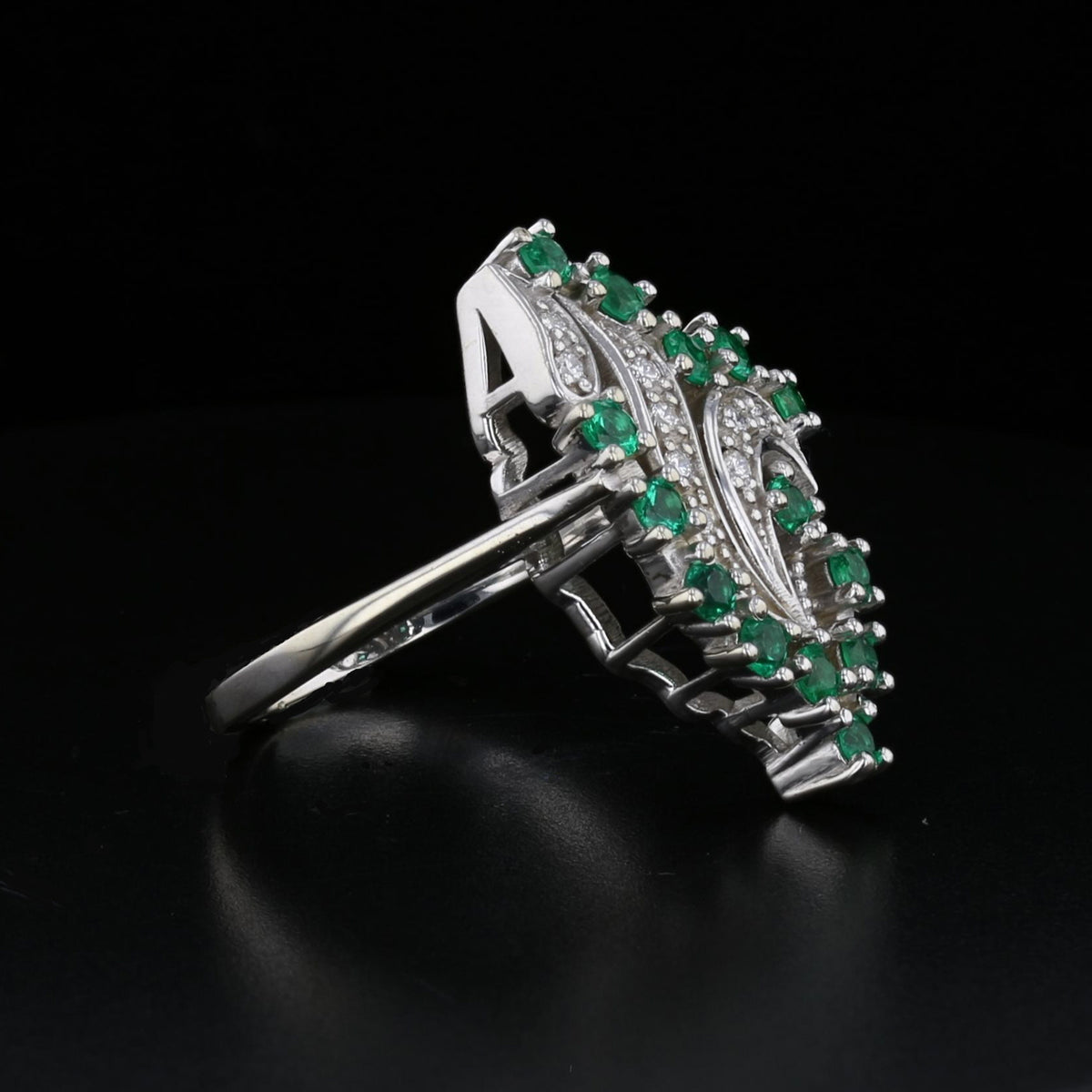 Vintage Lab Emerald Diamond Ring White Gold