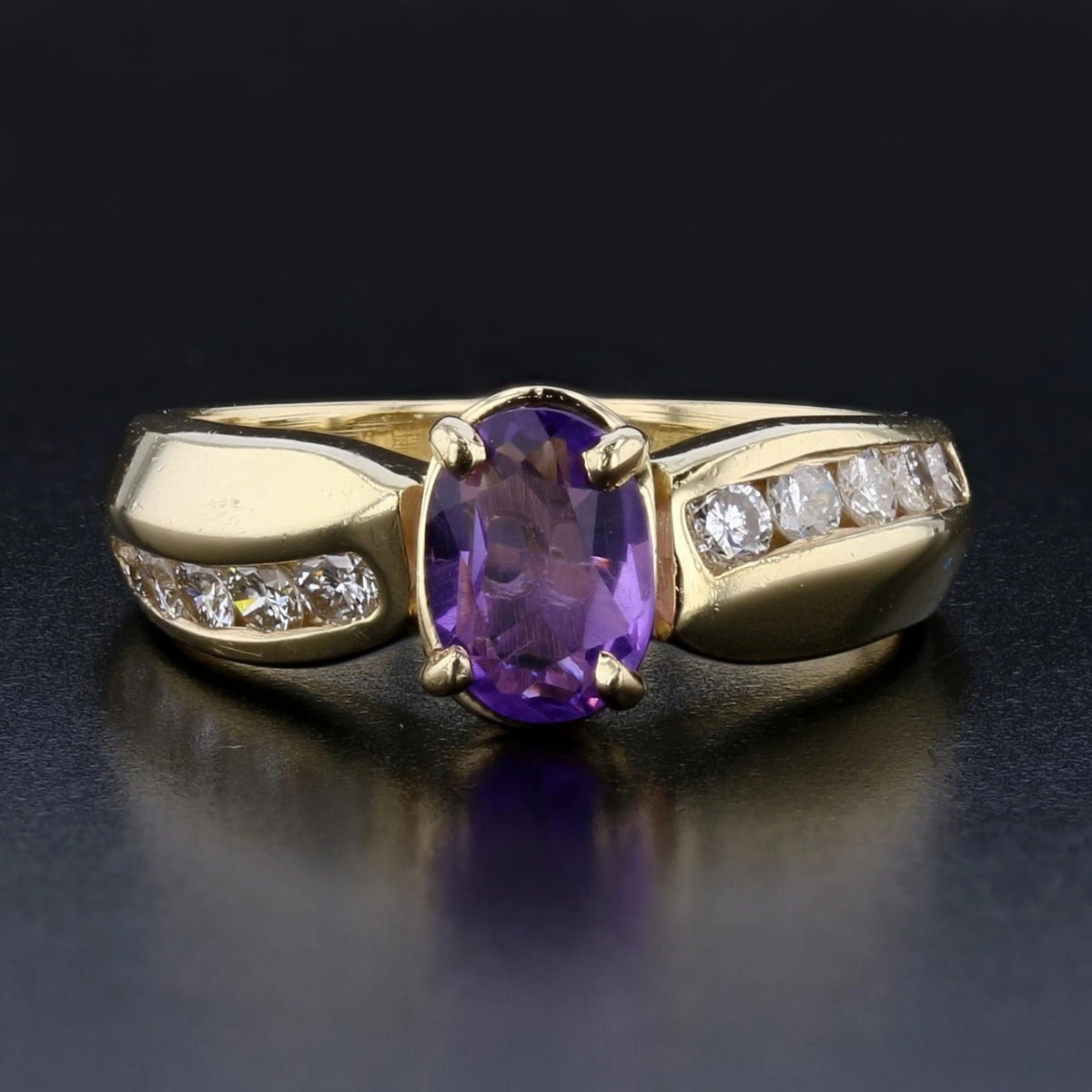 Vintage Amethyst Diamond Ring Yellow Gold