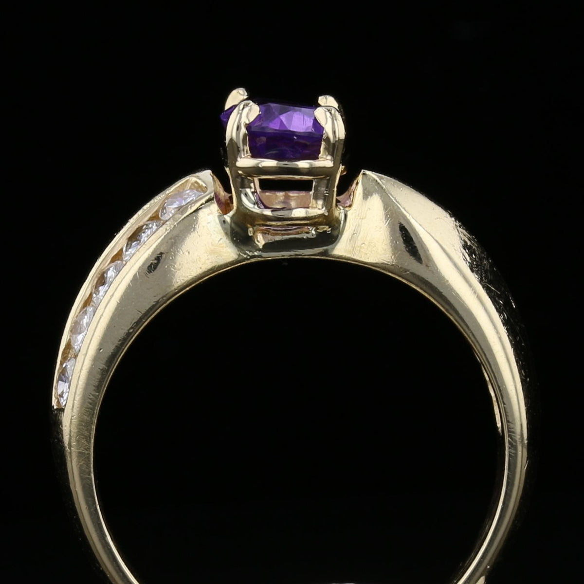 Vintage Amethyst Diamond Ring Yellow Gold