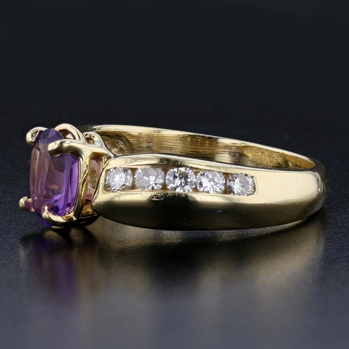 Vintage Amethyst Diamond Ring Yellow Gold