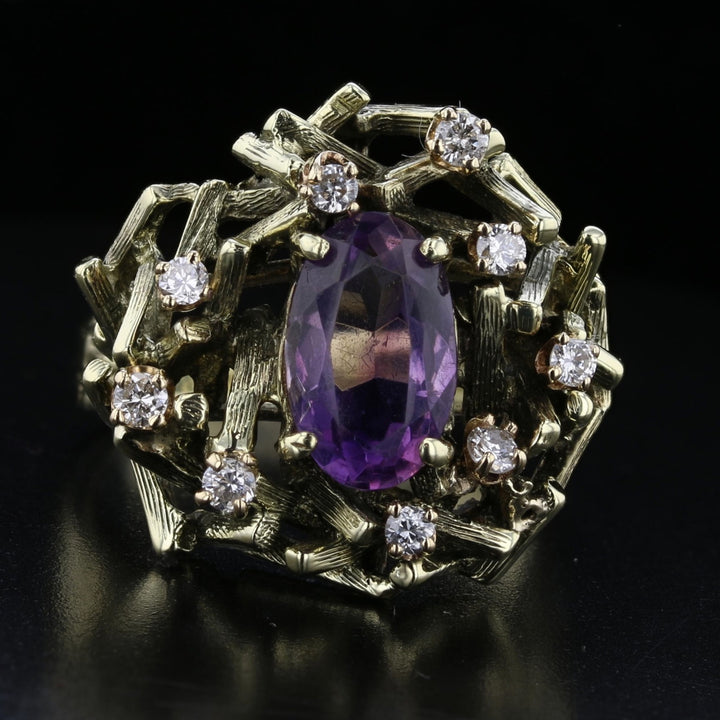 Vintage Amethyst Diamond Ring Yellow Gold