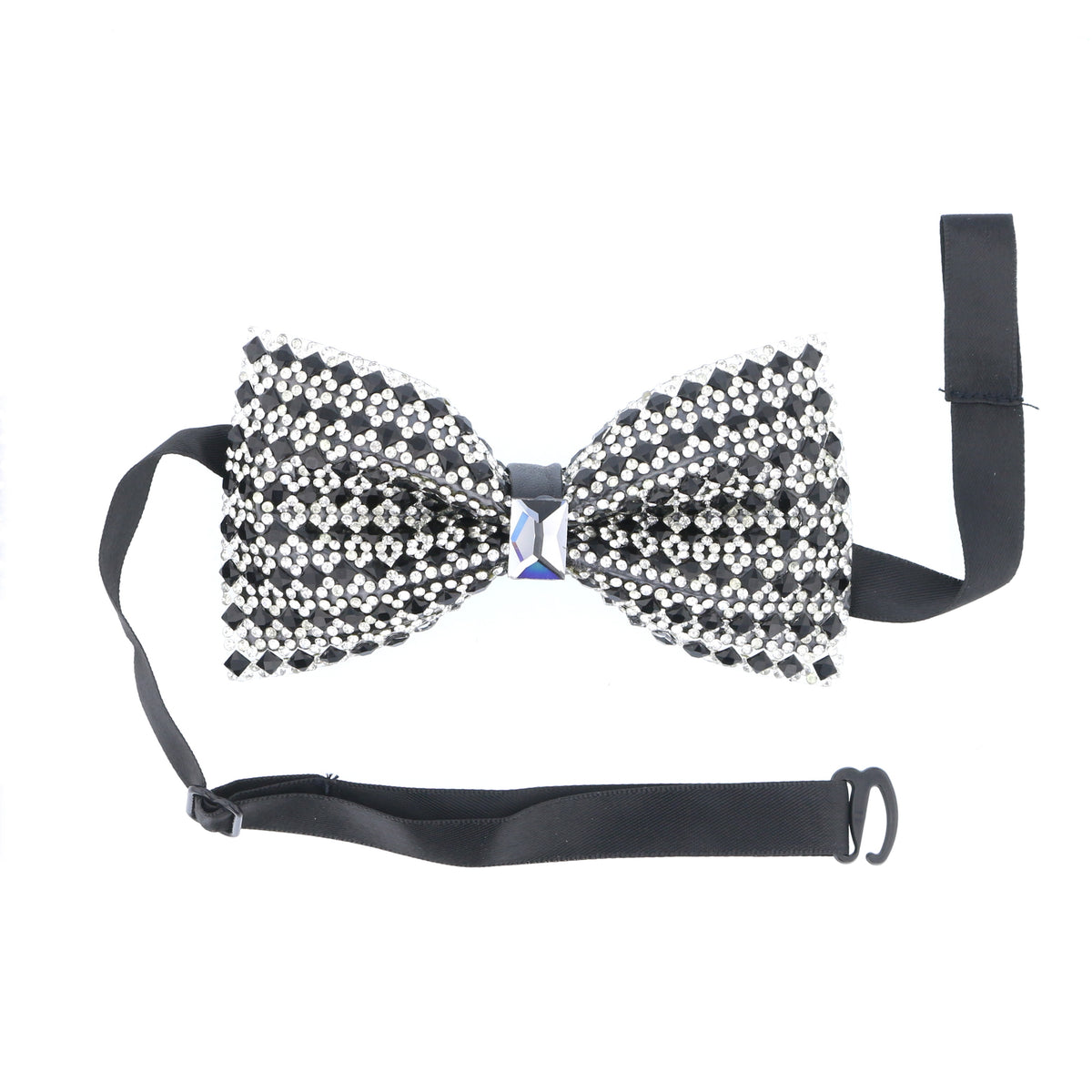 Exquisite Black and Silver Crystal Bow Tie